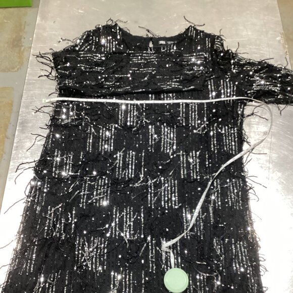 ZARA Black Sequin & Fringe Mini Shift Dress - Picture 1 of 6